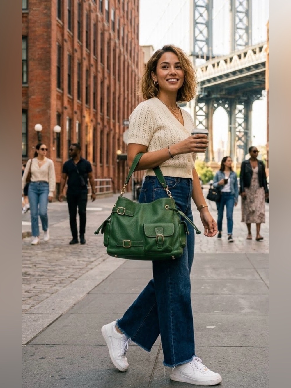 NWT Maxx New Yorkgreen pebbled leather hobo shoulder gold hardware dustbag